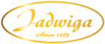Wewnątrz złote logo w kształcie owalu, z zapisanym kursywą imieniem „jadwiga”.